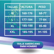 TABLA TALLAS AMERICANO 5MM TRAJE BUCEO AMERICANO 5MM CABOSUB