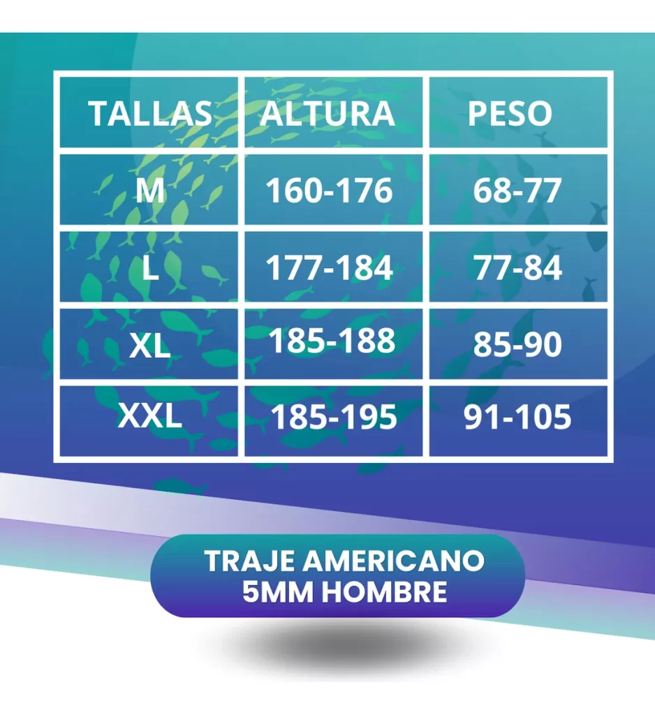 TABLA TALLAS AMERICANO 5MM TRAJE BUCEO AMERICANO 5MM CABOSUB