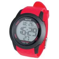 Reloj sumergible SEAC Chronos rojo con esfera digital y correa de caucho, resistente al agua 100 metros