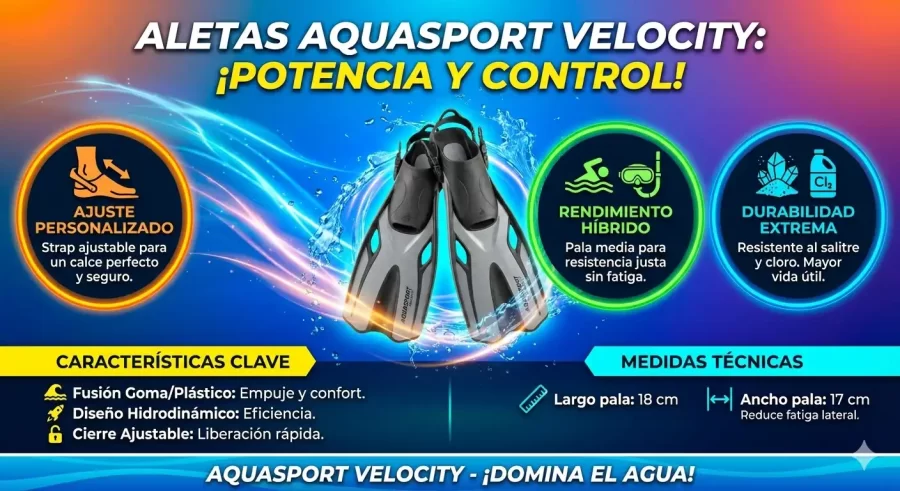 Aletas Aquasport Velocity Ajustables - Natación y Snorkel
