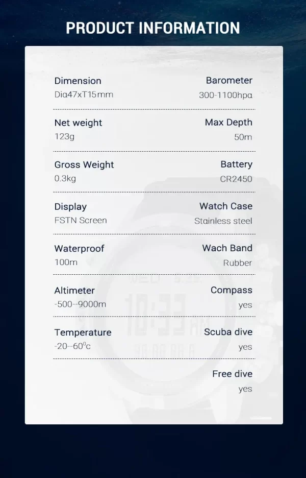 NORTH EDGE AQUA – Reloj computador de buceo (Scuba/Apnea) con brújula, altímetro, barómetro y termómetro – 100 m - Imagen 4