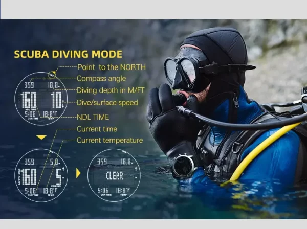 NORTH EDGE AQUA – Reloj computador de buceo (Scuba/Apnea) con brújula, altímetro, barómetro y termómetro – 100 m - Imagen 8